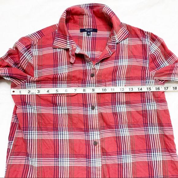 MADEWELL Red Plaid Cotton Button Down Shirt Top - Picture 5 of 8